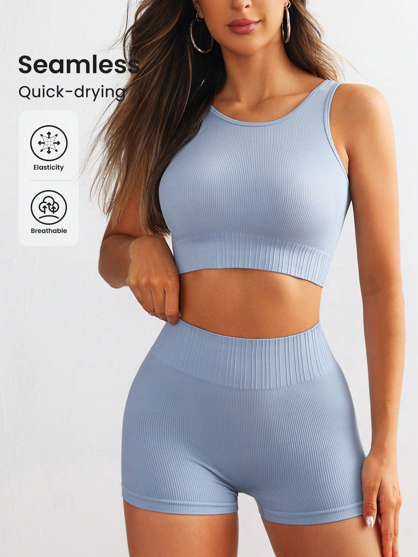 Aquatic Gym - Women Seamless Ribbed Yoga Set Sleeveless